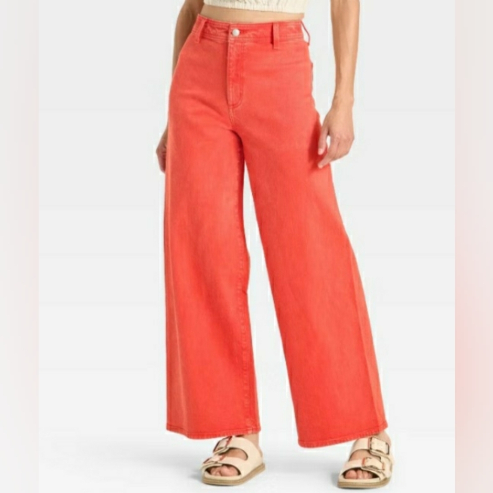 Universal Thread Coral Red High Rise Sailor Wide Leg Ankle Jeans Multi sizes NWT - Picture 3 of 16
